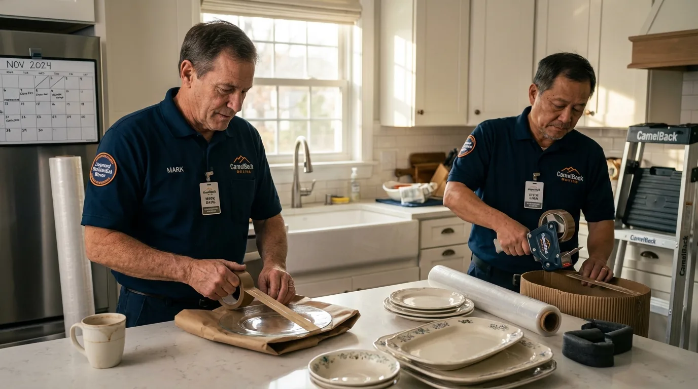 Professional crew packing kitchen dishware in Louisville, TN